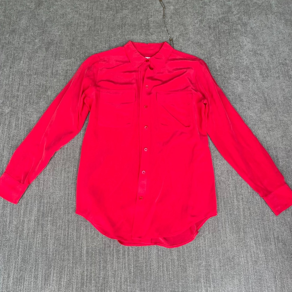 Equipment Femme Shirt Top Women XS Hot Red Silk Collared Office Career Button Up